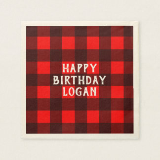 Gepersonaliseerde Buffalo Plaid Verjaardagsfeestje Servet