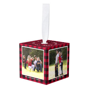 Gepersonaliseerde Buffelspelfamilie met kerstmis Kubus Ornament