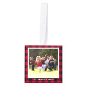 Gepersonaliseerde Buffelspelfamilie met kerstmis Kubus Ornament (Voorkant)