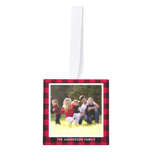 Gepersonaliseerde Buffelspelfamilie met kerstmis Kubus Ornament (Voorkant)