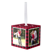 Gepersonaliseerde Buffelspelfamilie met kerstmis Kubus Ornament (Achter hoekig)