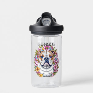 Gepersonaliseerde buldog en grillige bloemen waterfles