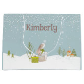 Gepersonaliseerde Bunny in de Sneeuw Kerstmis Groot Cadeauzakje (Voorkant)