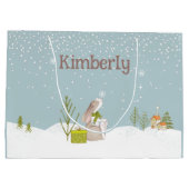 Gepersonaliseerde Bunny in de Sneeuw Kerstmis Groot Cadeauzakje (Achterkant)