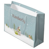 Gepersonaliseerde Bunny in de Sneeuw Kerstmis Groot Cadeauzakje (Voorkant Gekanteld)