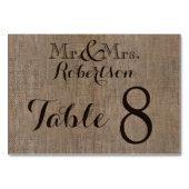 Gepersonaliseerde burlap rustieke bruiloft tafel n kaart (Voorkant)
