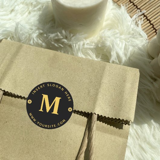 Gepersonaliseerde Business Monogram Goud Zwart Ronde Sticker