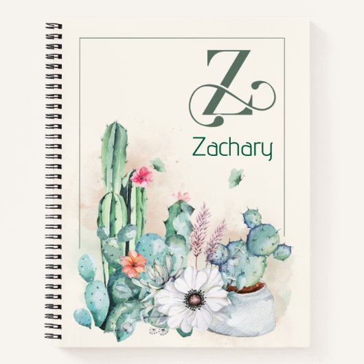 Gepersonaliseerde Cactus Monogram Notitieboek (Voorkant)