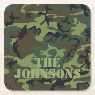 Gepersonaliseerde camouflage vierkante kartonnen onderzetter