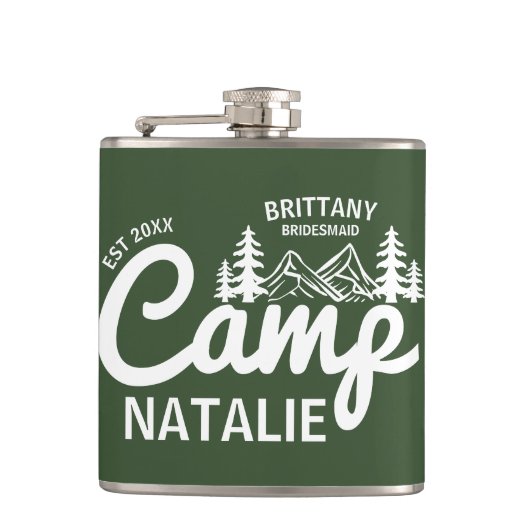 Gepersonaliseerde Camp Bach Bachelorette Party Cus Heupfles (Voorkant)