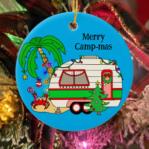 Gepersonaliseerde Camping thema Kerstmis Keramisch Ornament