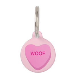 Gepersonaliseerde Candy Heart WOOF Roze Hond ID Ta Huisdierpenning