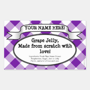 Gepersonaliseerde Canning Jar Label, Paarse Gingha Rechthoekige Sticker