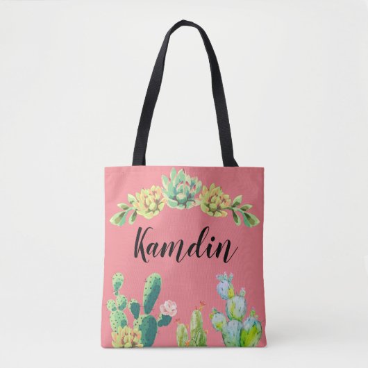 Gepersonaliseerde Canvas tas Bohemian Cactus Succu (Voorkant)