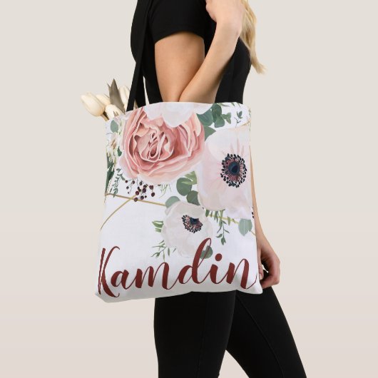 Gepersonaliseerde Canvas tas Geometric Garden Roos (Dichtbij)