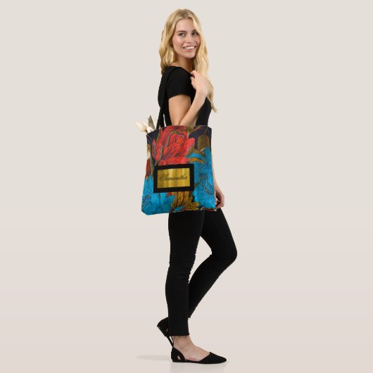 Gepersonaliseerde canvas tas met het zwarte en rod (Op model)