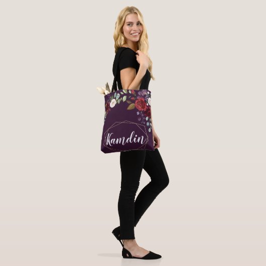 Gepersonaliseerde Canvas tas Plum Paarse Rozen Gol (Op model)