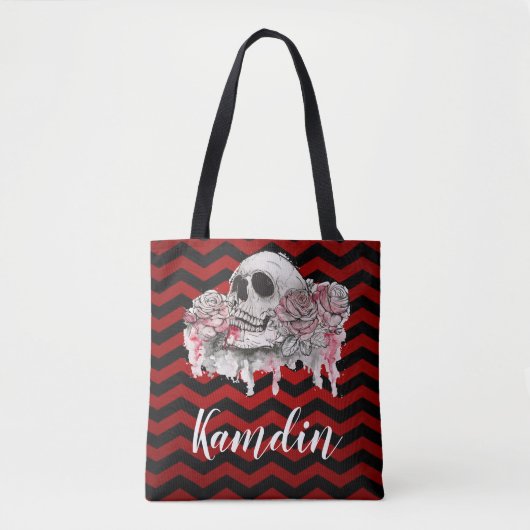 Gepersonaliseerde Canvas tas schedel Roos gothic C (Voorkant)