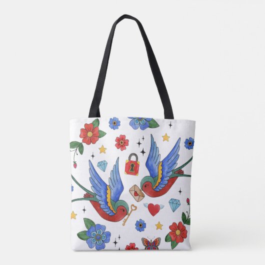 Gepersonaliseerde Canvas tas Traditional Bird Tatt (Achterkant)