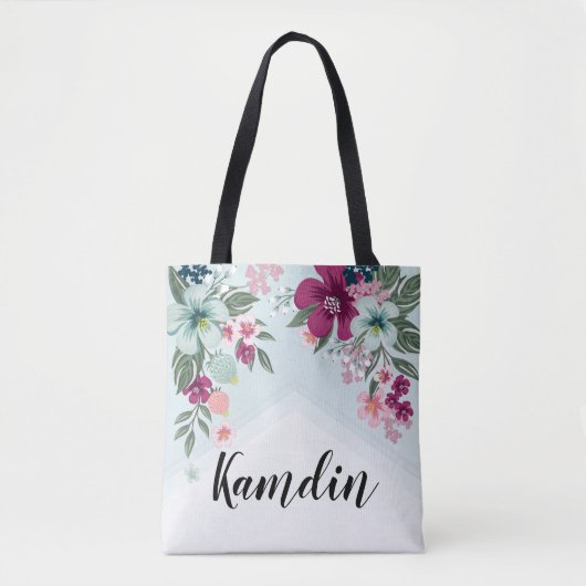 Gepersonaliseerde Canvas tas Tropical Flower op Bl (Voorkant)