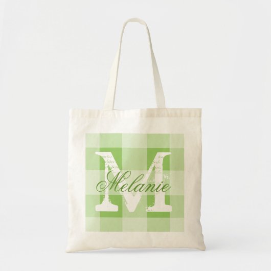 Gepersonaliseerde canvas tas voor groene gingham m (Voorkant)