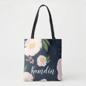 Gepersonaliseerde Canvas tas Witte Bloemen op Donk (Voorkant)
