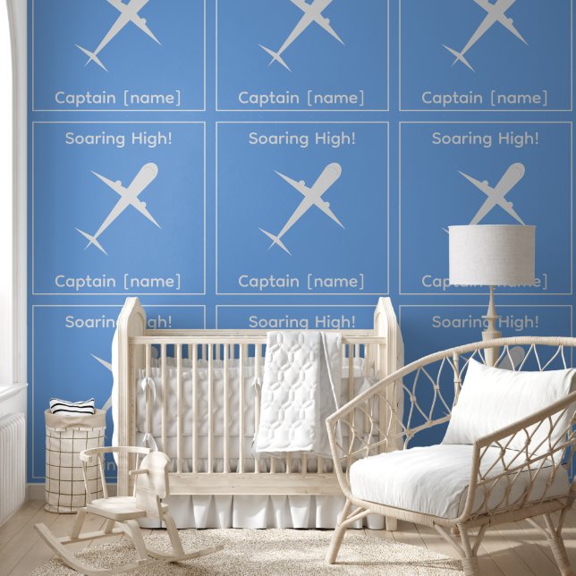 Gepersonaliseerde Captain Airplane Blue Fun Kinder Behang (Kinderen)