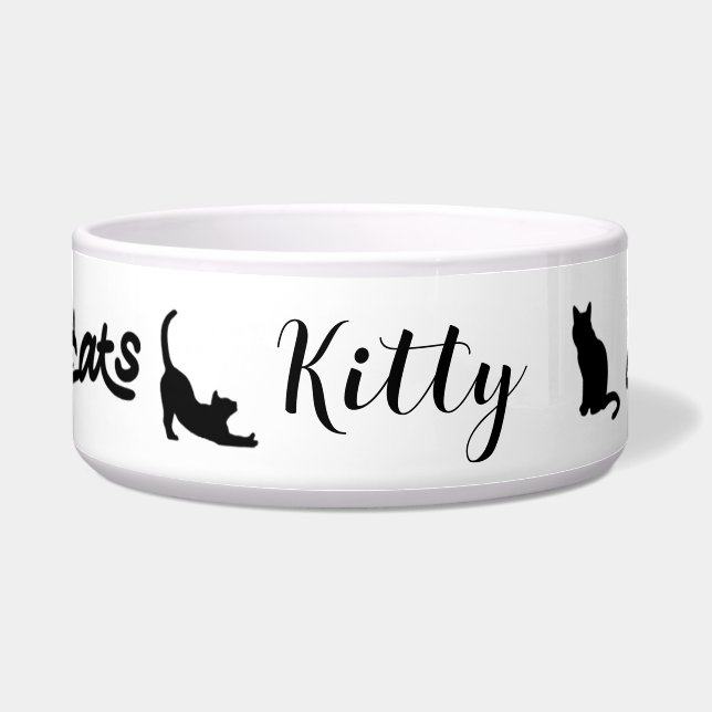 Gepersonaliseerde Cat Bowl - Aangepaste naam Keram Voerbakje (Voorkant)