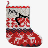 Gepersonaliseerde Cat Christmas Stocking Custom Na Grote Kerstsok (Voorkant)