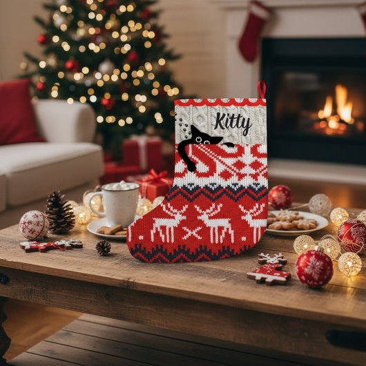 Gepersonaliseerde Cat Christmas Stocking Custom Na Grote Kerstsok