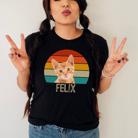 Gepersonaliseerde Cat Custom Retro Pet Foto Tri-Blend Shirt