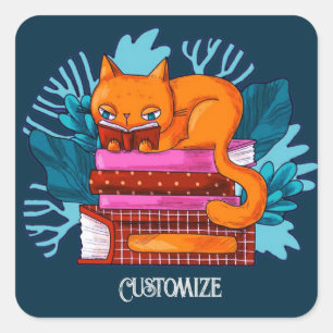 Gepersonaliseerde Cat goedgekeurde boeken Blauwgro Vierkante Sticker