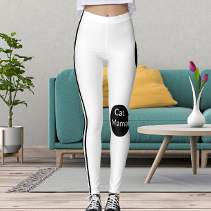 Gepersonaliseerde Cat Mama Zwart Wit Gestreept Sti Leggings
