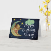 Gepersonaliseerde Celestial Moon Verjaardag Kaart (Gele Bloem)