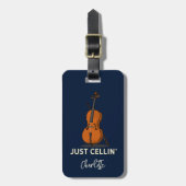 Gepersonaliseerde cello script monogram muzikant bagagelabel (Voorkant verticaal)