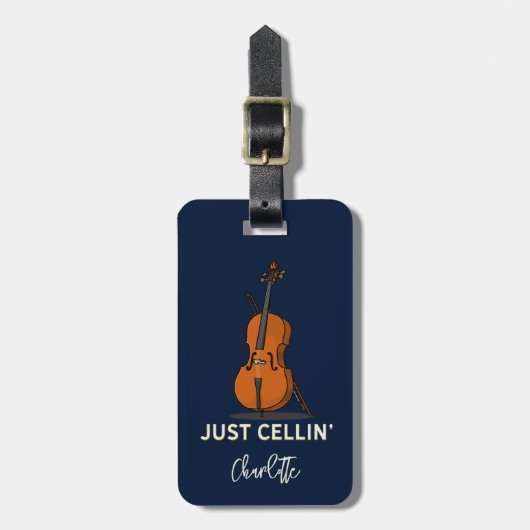 Gepersonaliseerde cello script monogram muzikant bagagelabel (Voorkant verticaal)