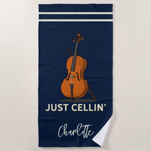Gepersonaliseerde cello script monogram muzikant strandlaken (Voorkant)