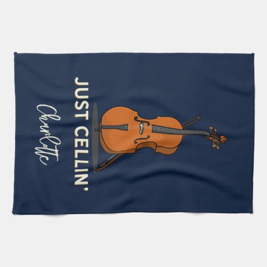 Gepersonaliseerde cello script monogram muzikant theedoek (Horizontaal)