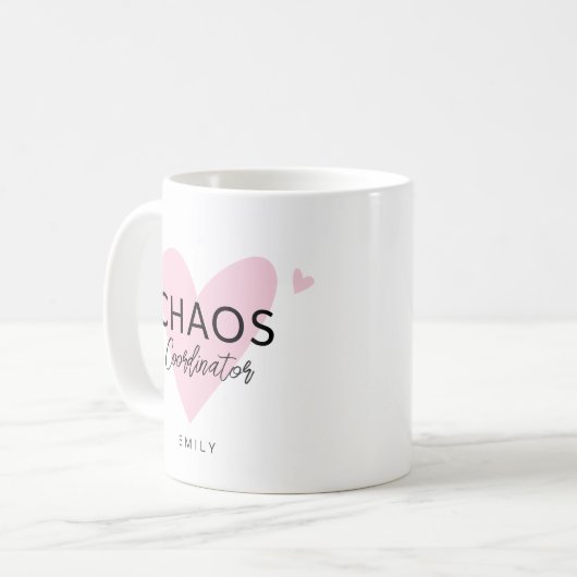 Gepersonaliseerde Chaos Coordinator Roze Koffie Mo Koffiemok (Voorkant links)