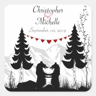 Gepersonaliseerde charmante berg Beren bruiloft Vierkante Sticker