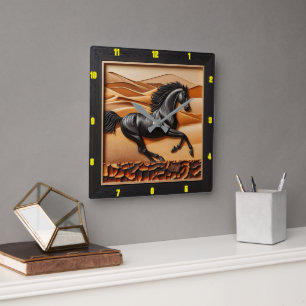 Gepersonaliseerde Charred Wood Arabische luxe Vierkante Klok