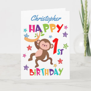 Gepersonaliseerde Cheeky Monkey 1e verjaardag Kaart