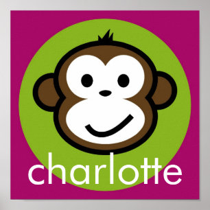 Gepersonaliseerde Cheeky Monkey [limoen+paars] Poster
