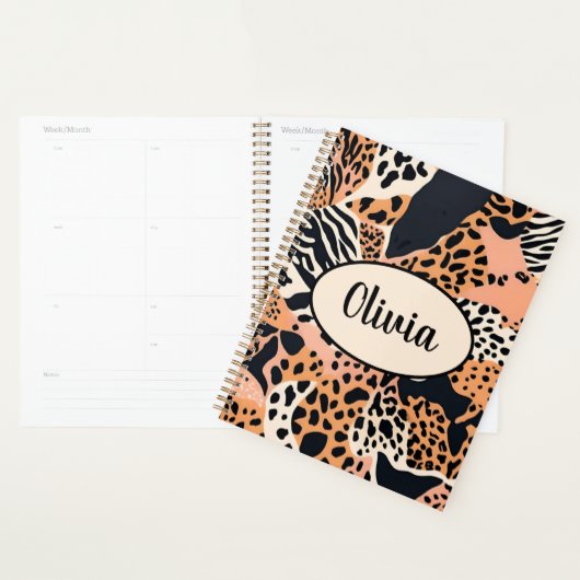 Gepersonaliseerde Cheetah en Zebra Print Planner (Display)
