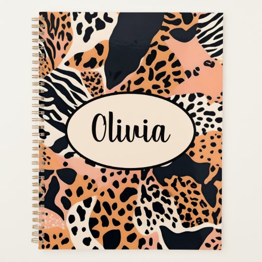 Gepersonaliseerde Cheetah en Zebra Print Planner (Voorkant)