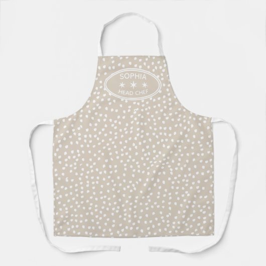 Gepersonaliseerde chef-kok Modern Boho beige Polka Schort (Voorkant)