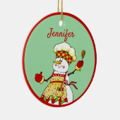 Gepersonaliseerde Chef Snowman Kerstmis Keramisch Ornament (Rechts)