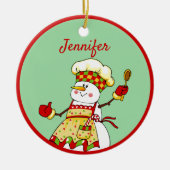 Gepersonaliseerde Chef Snowman Kerstmis Keramisch Ornament (Voorkant)