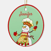 Gepersonaliseerde Chef Snowman Kerstmis Keramisch Ornament (Links)