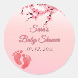 Gepersonaliseerde Cherry Blossom Baby shower Ronde Sticker